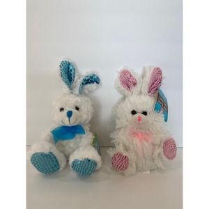 Set of 2 Pink & Blue Plush Easter Bunnies Bunny Rabbit Toy Lot Bundle